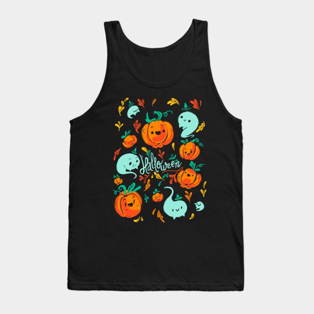 Pumpkins and Ghosts - Halloween Design Tank Top by TheTeenosaur